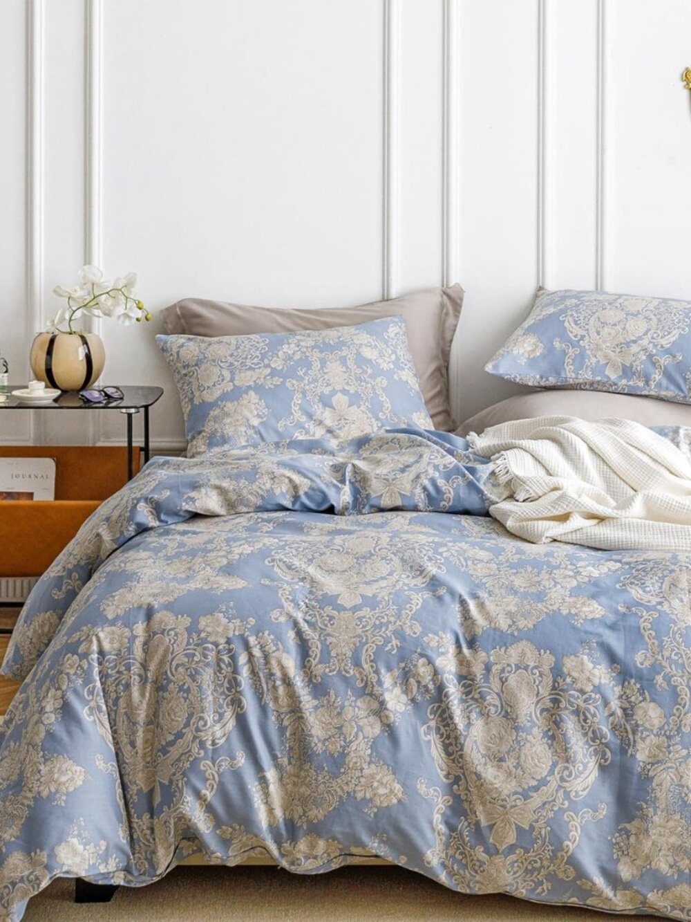 Bohemian Damask Duvet Cover King 100% Cotton Boho Khaki Floral Duvet Cover 3 Pcs